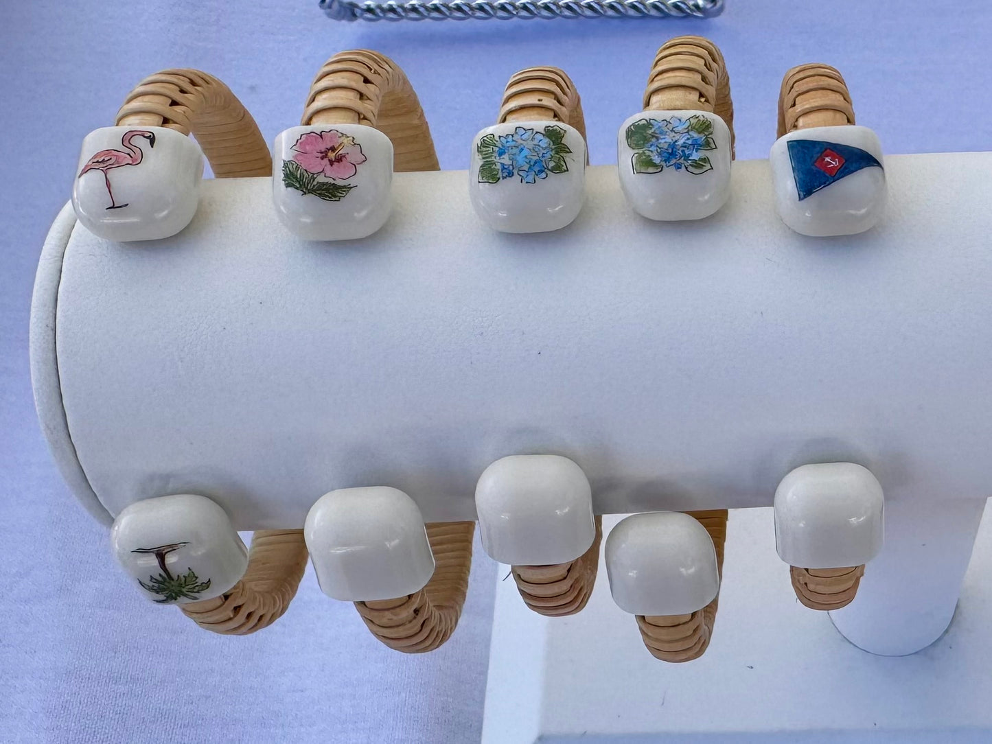 1/4” Nantucket Basket Bracelet with Monogram and Scrimshaw Design - Eco-Ivory