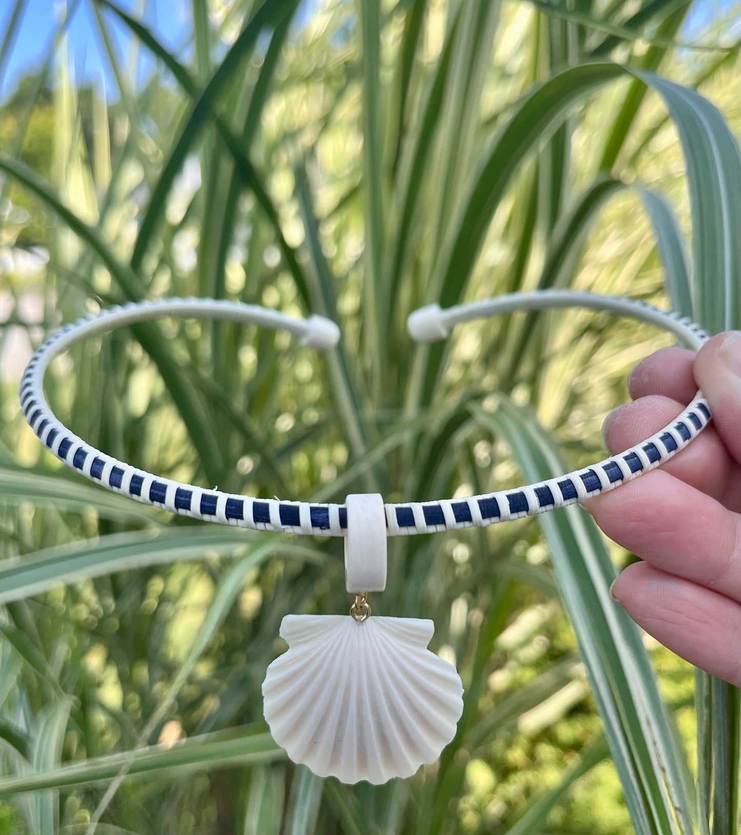 Cape Cod Scallop Shell - Navy and White Necklace