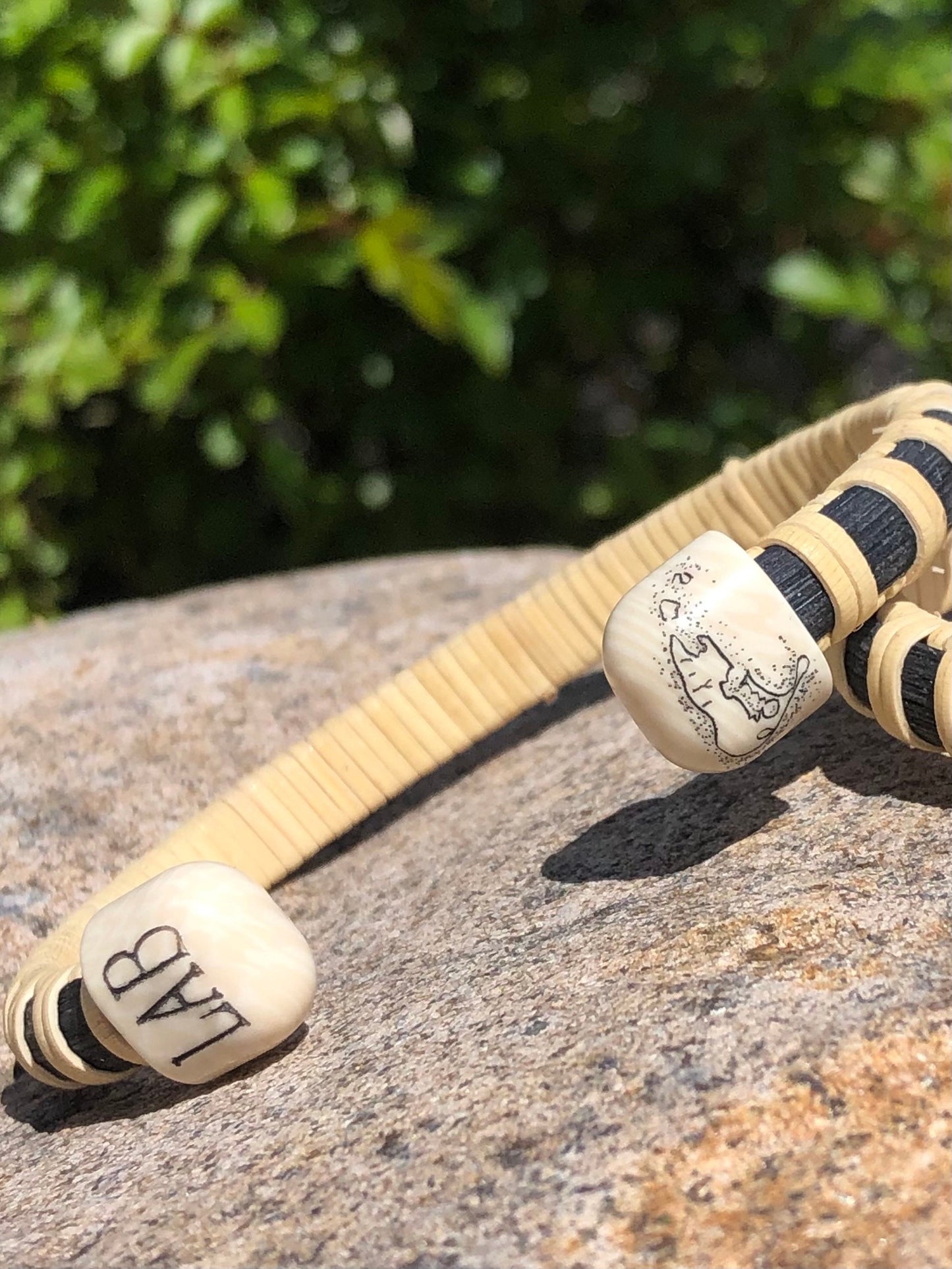 1/4”-Ivory - Nantucket Basket Bracelet with Monogram and Scrimshaw Design