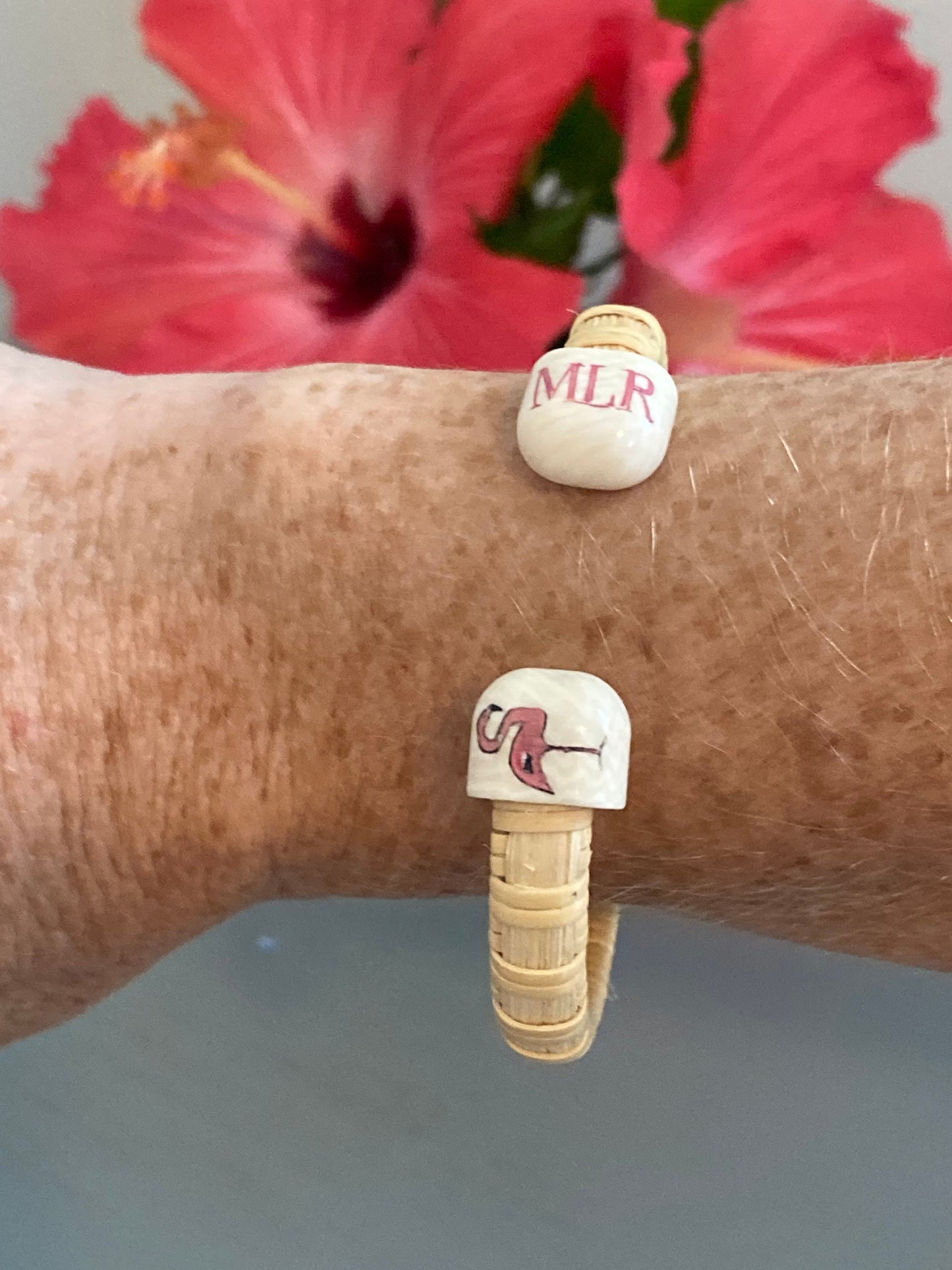 1/4”-Ivory - Nantucket Basket Bracelet with Monogram and Scrimshaw Design