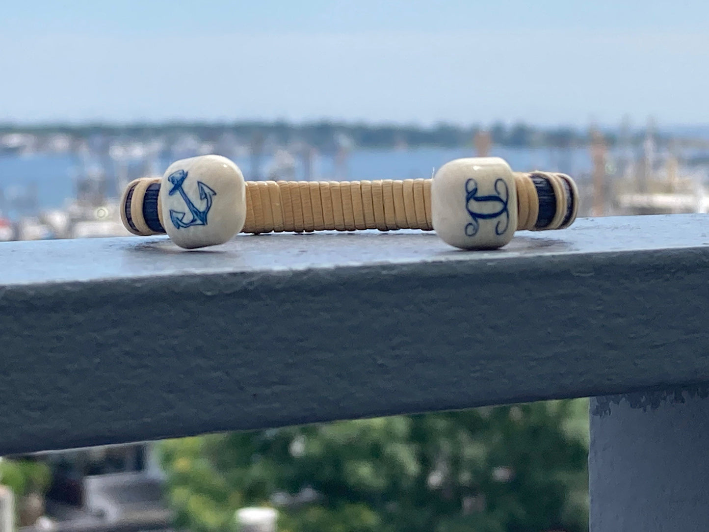 1/4”-Ivory - Nantucket Basket Bracelet with Monogram and Scrimshaw Design