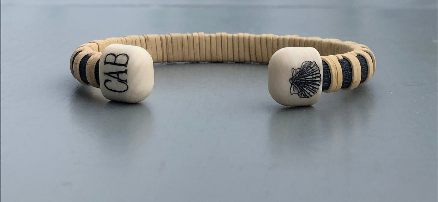 1/4”-Ivory - Nantucket Basket Bracelet with Monogram and Scrimshaw Design