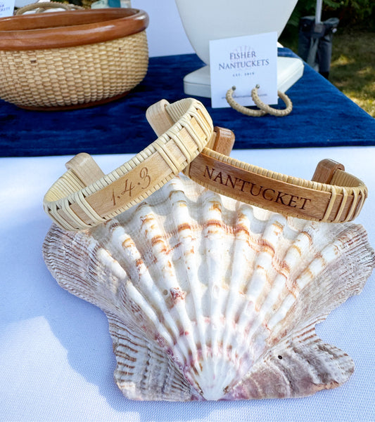 Personalized Laser Engraved - Cherry Wood Overlay and End Caps -Nantucket Lightship Basket