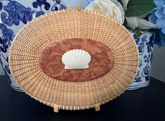 8” Oval Clutch with Afzalea Burl and Scallop Shell