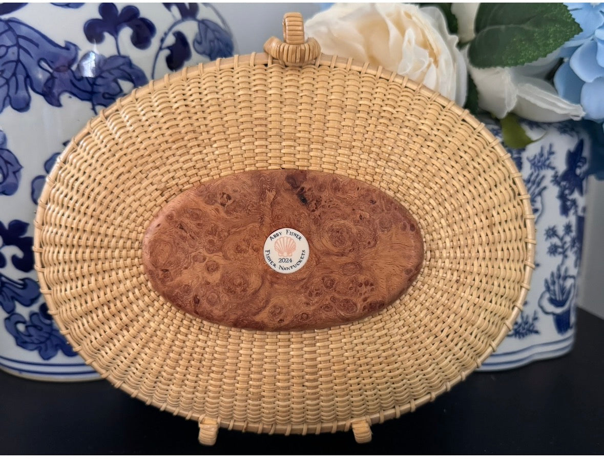 8” Oval Clutch with Afzalea Burl and Scallop Shell