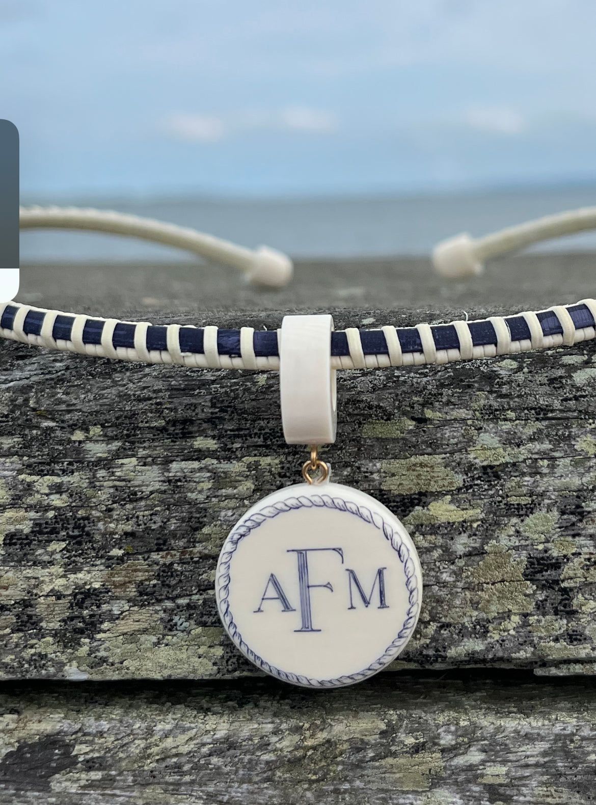 Nantucket Necklace with Monogram And Rope Border Scrimshaw