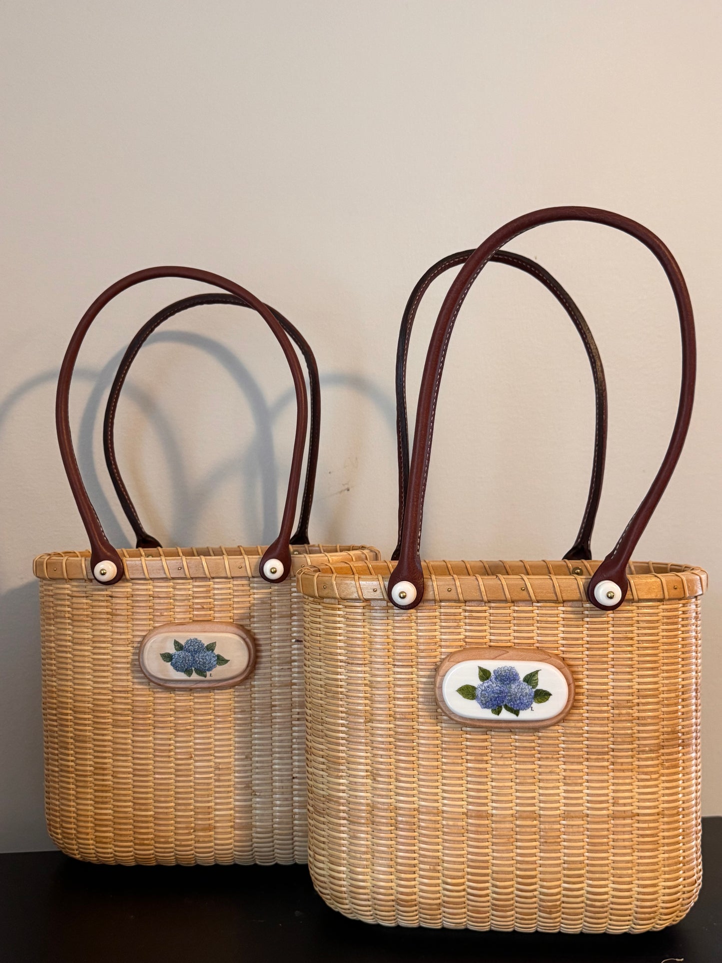 Nantucket Lightship Tote - Tupper with Hydrangea Scrimshaw or whale carving