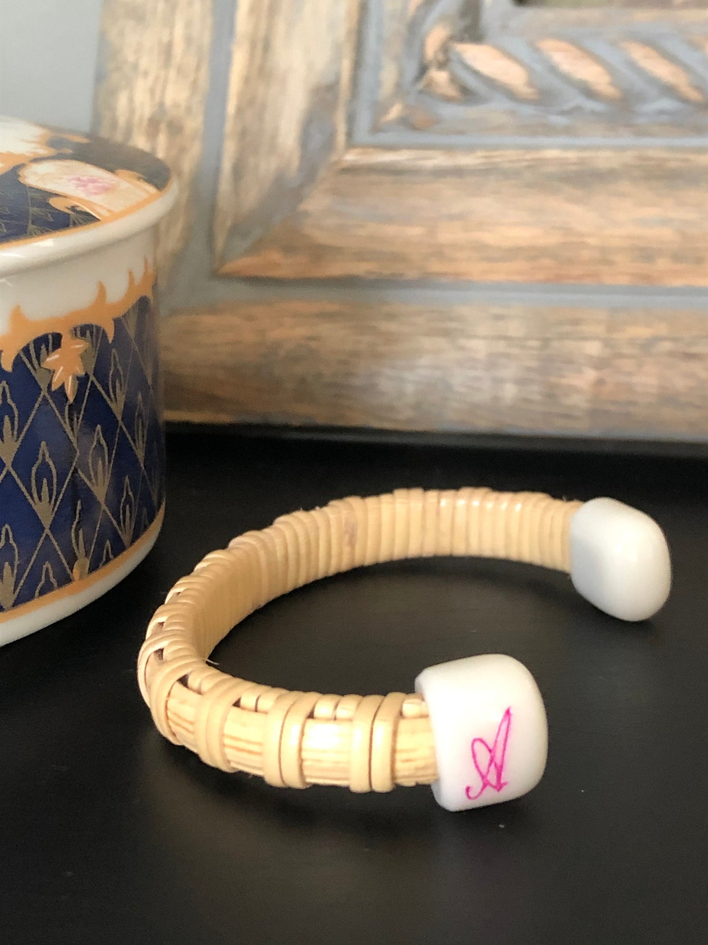 1/4” Corian - Nantucket Basket Bracelet with custom Scrimshaw