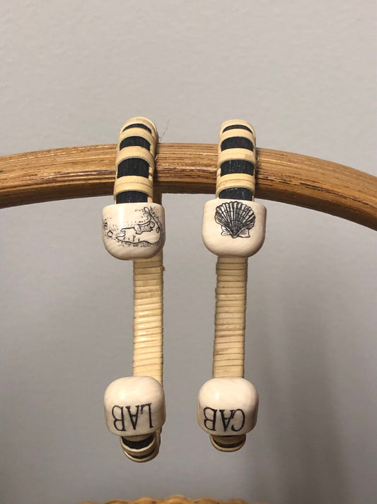 1/4” Nantucket Basket Bracelet with Monogram and Scrimshaw Design - Eco-Ivory