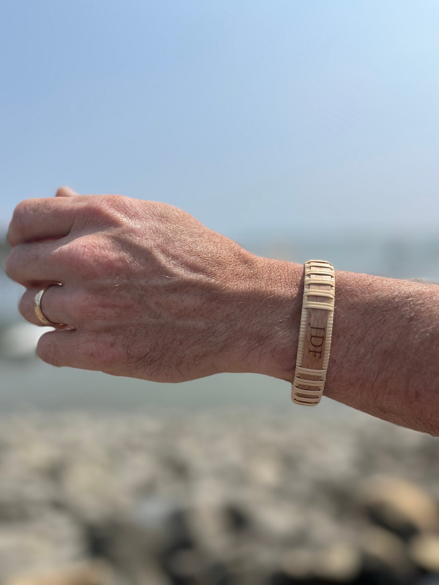 1/2" Knockabout Cuff - Laser Engraved - Cherry Wood Overlay and End Caps -Nantucket Lightship Basket