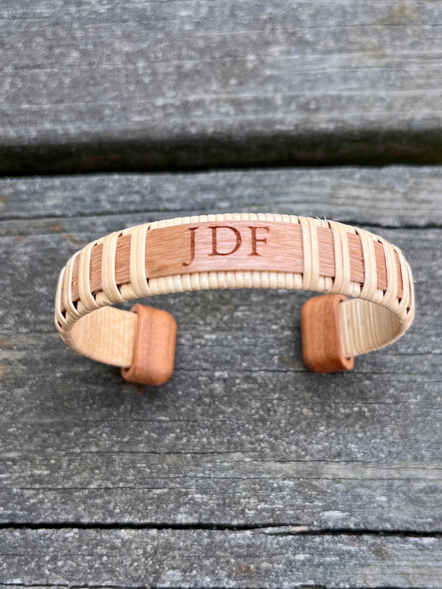 1/2" Knockabout Cuff - Laser Engraved - Cherry Wood Overlay and End Caps -Nantucket Lightship Basket